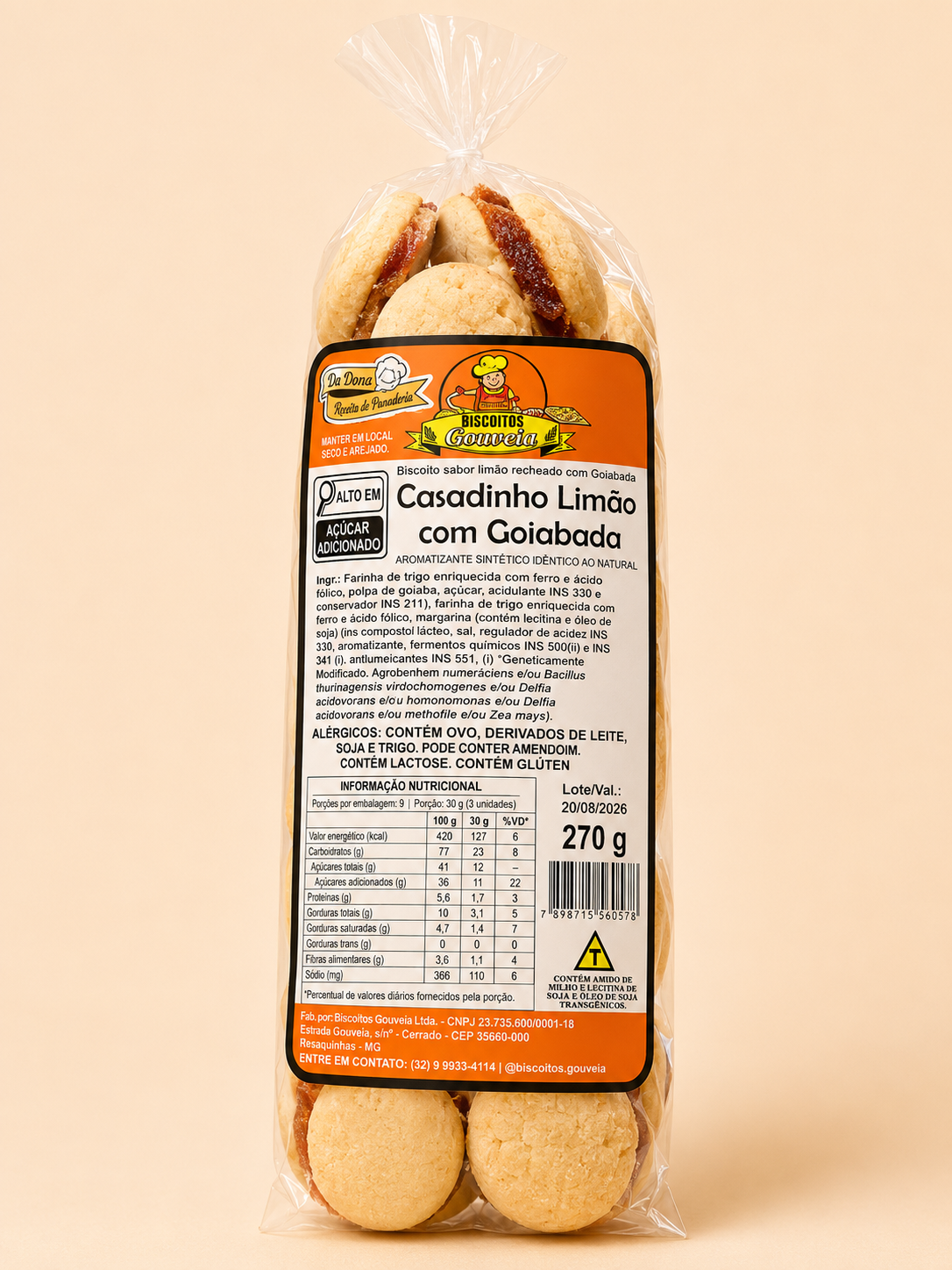 Biscoito Casadinho Limão Goiaba 270Gr - Biscoito Gouveia
