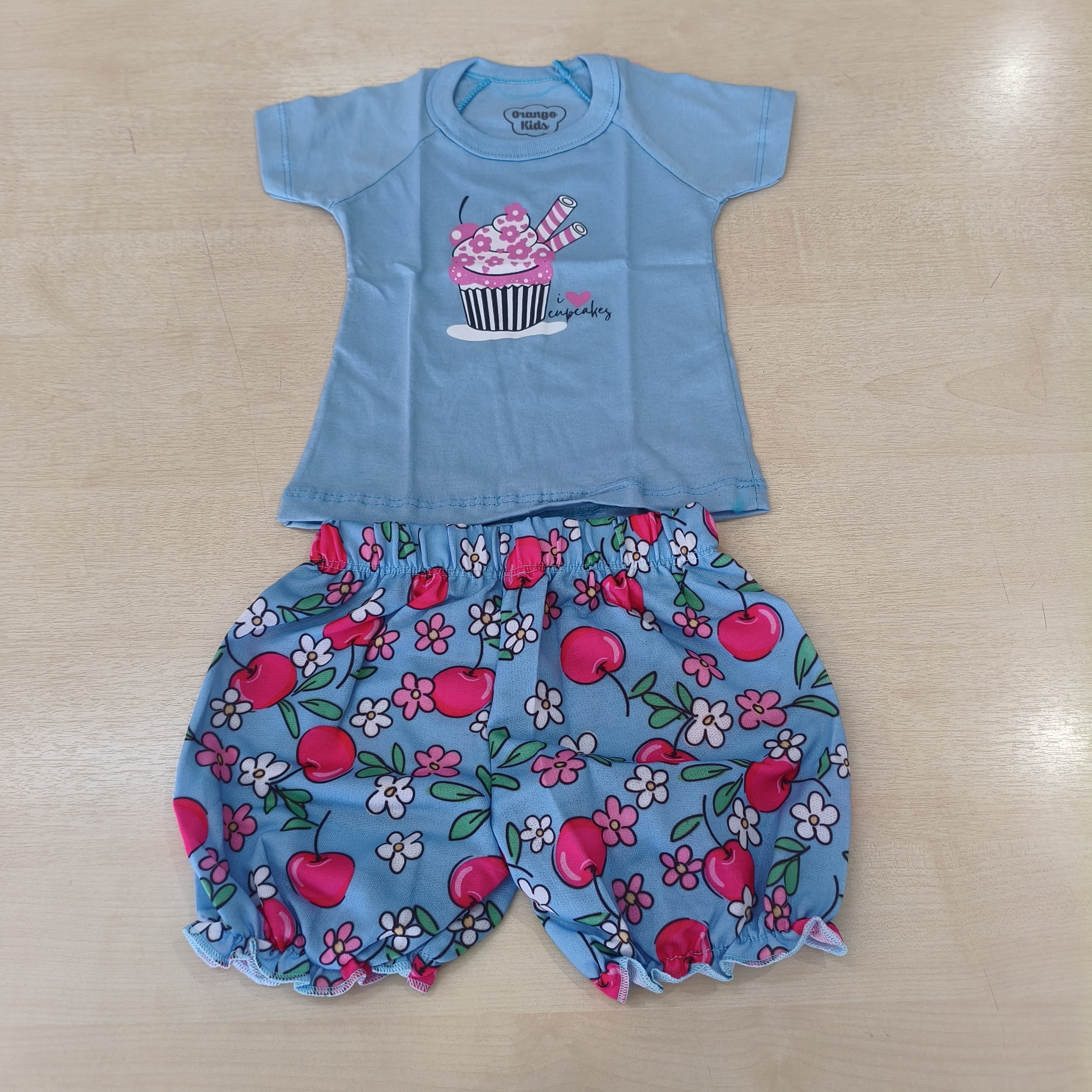 Conj. Blusa MC e Shorts Fem Tam 01 Orango Kids
