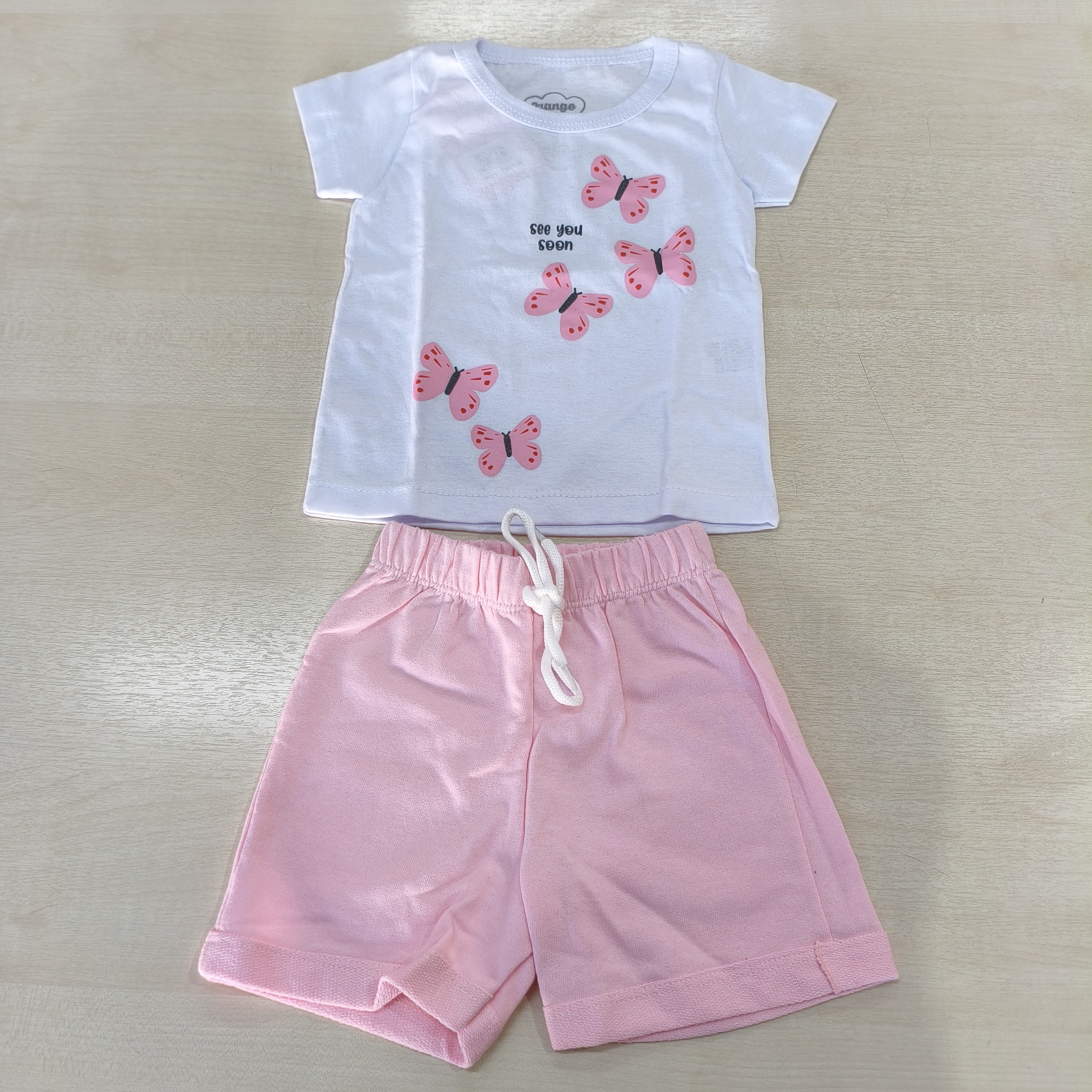 Conj. Blusa MC e Shorts Fem Tam 01 Orango Kids