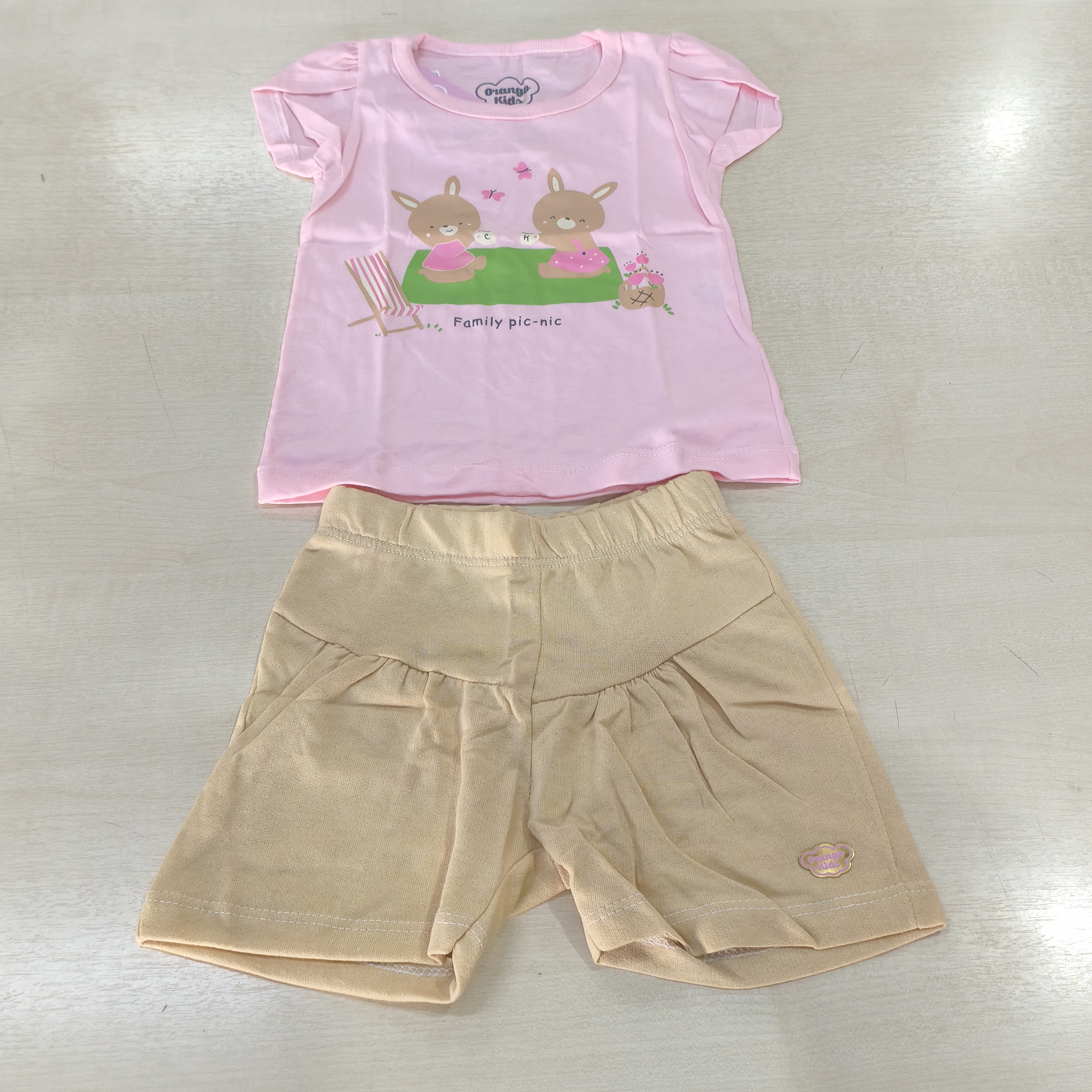Conj. Blusa MC e Shorts Fem Tam 01 Orango Kids