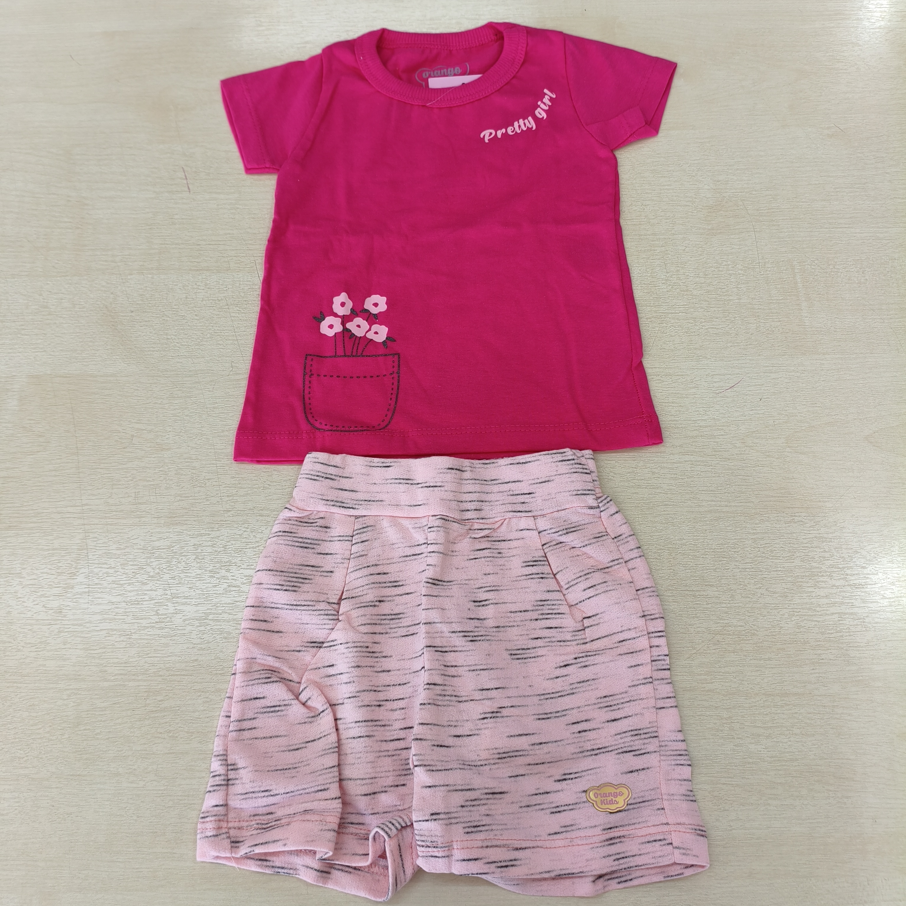 Conj. Blusa MC e Shorts Fem Tam 01 Orango Kids
