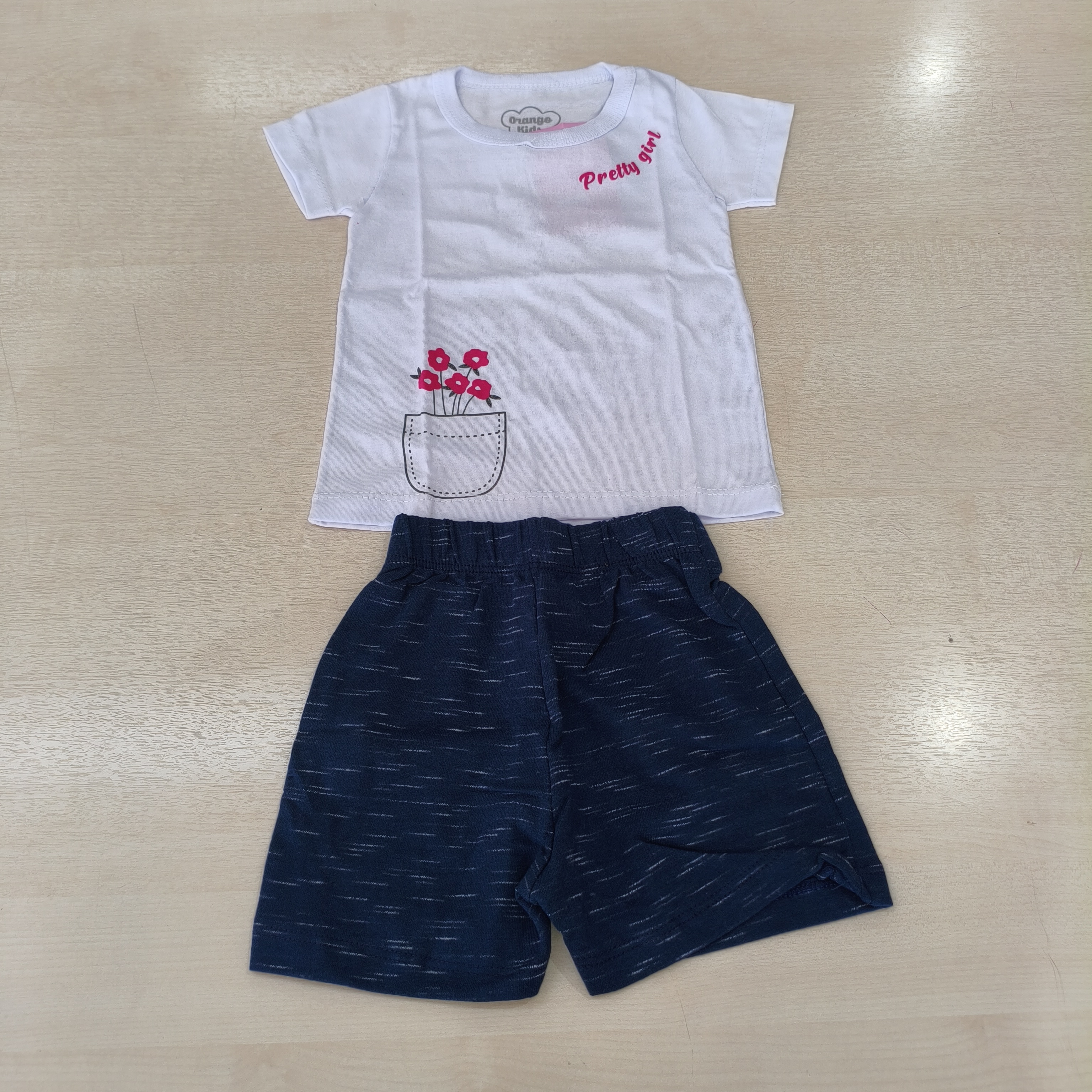 Conj. Blusa MC e Shorts Fem Tam 01 Orango Kids