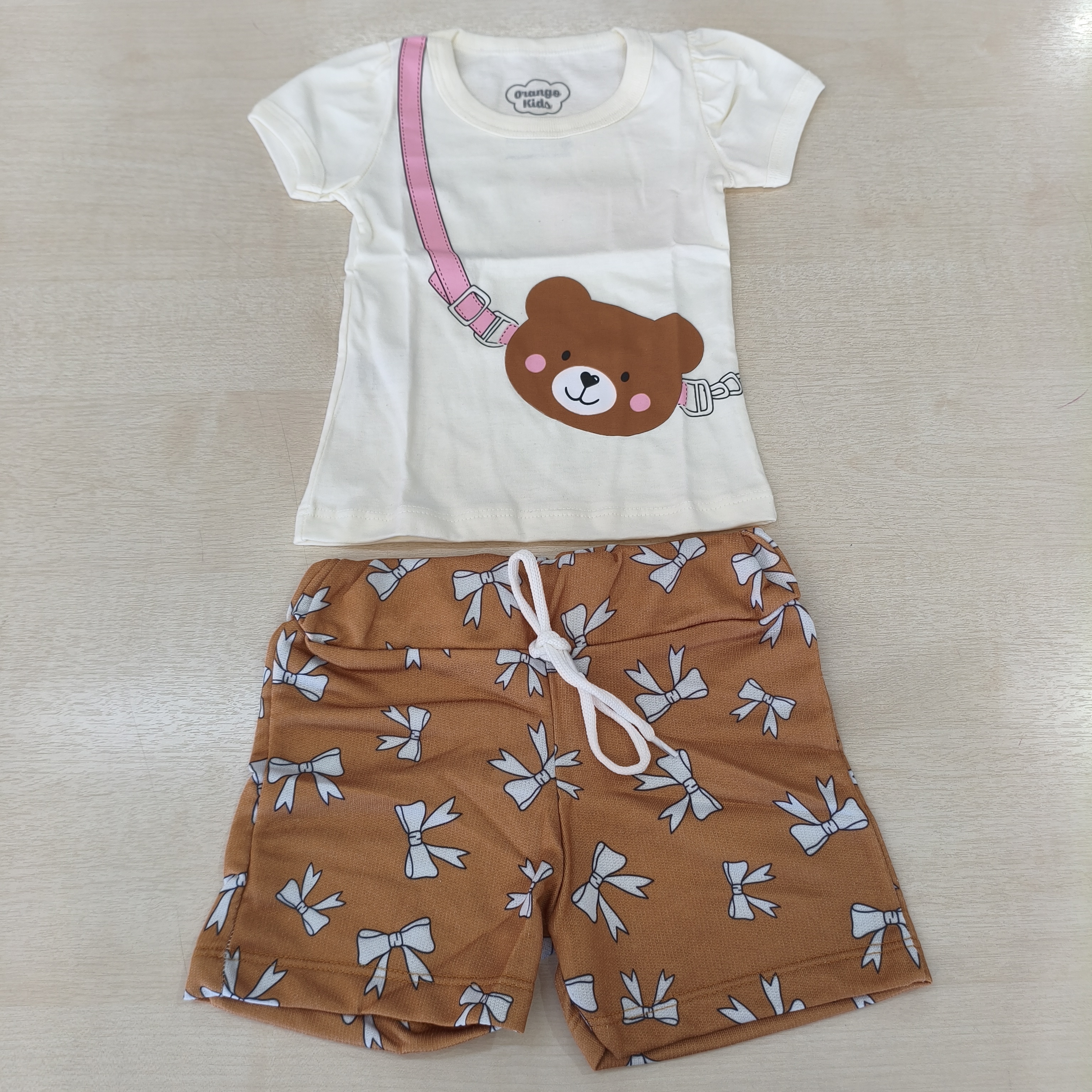 Conj. Blusa MC e Shorts Fem Tam 01 Orango Kids