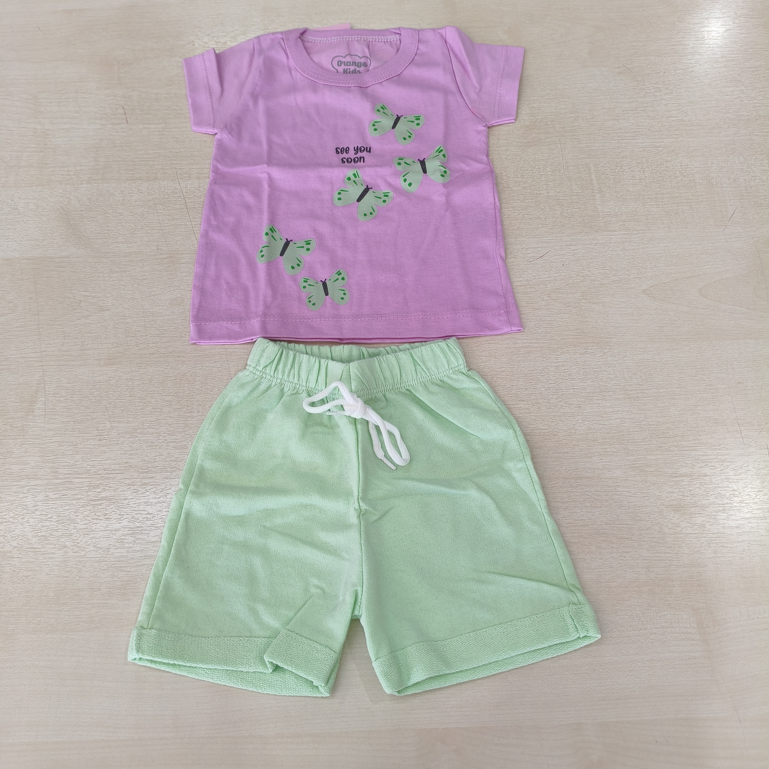Conj. Blusa MC e Shorts Fem Tam 01 Orango Kids