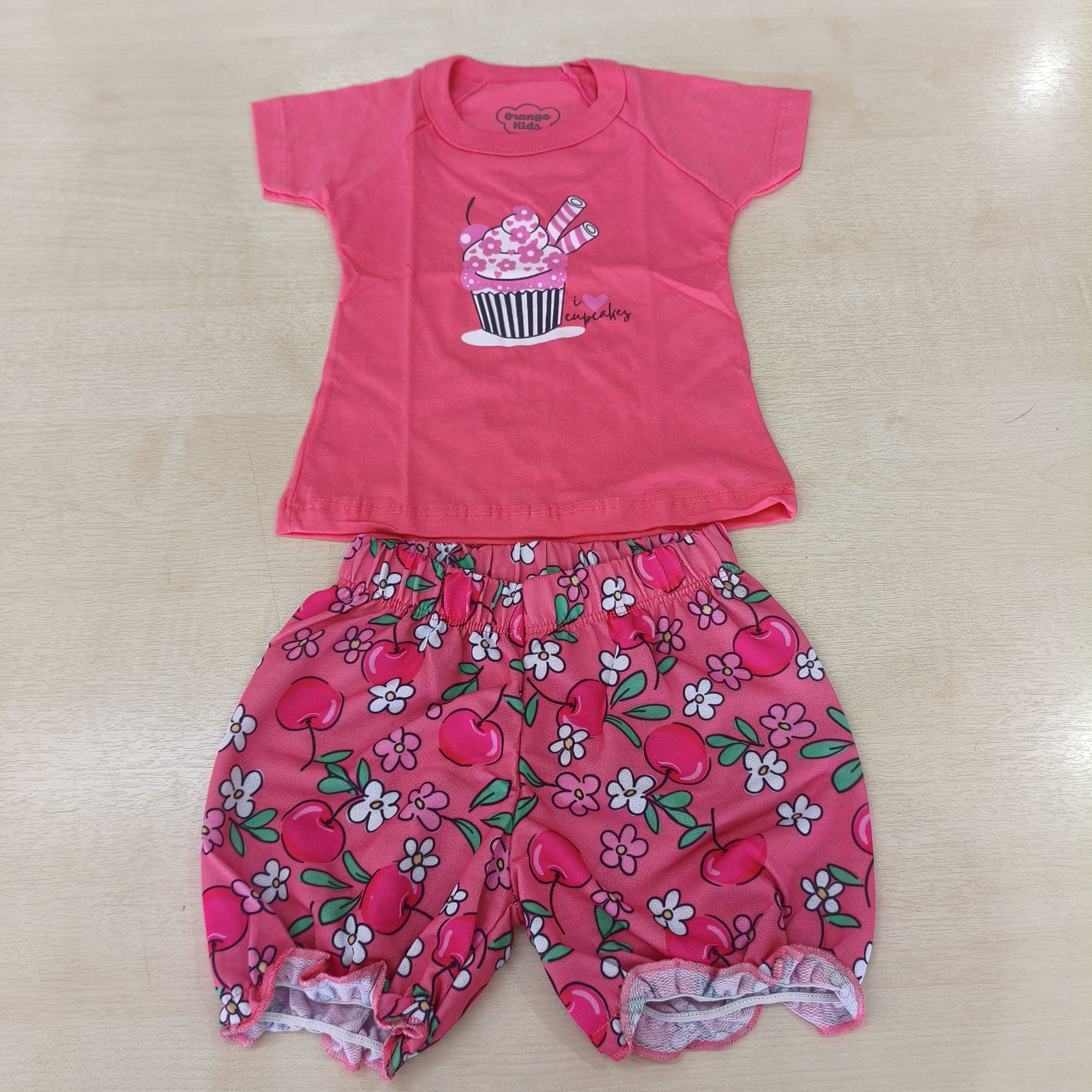 Conj. Blusa MC e Shorts Fem Tam 01 Orango Kids