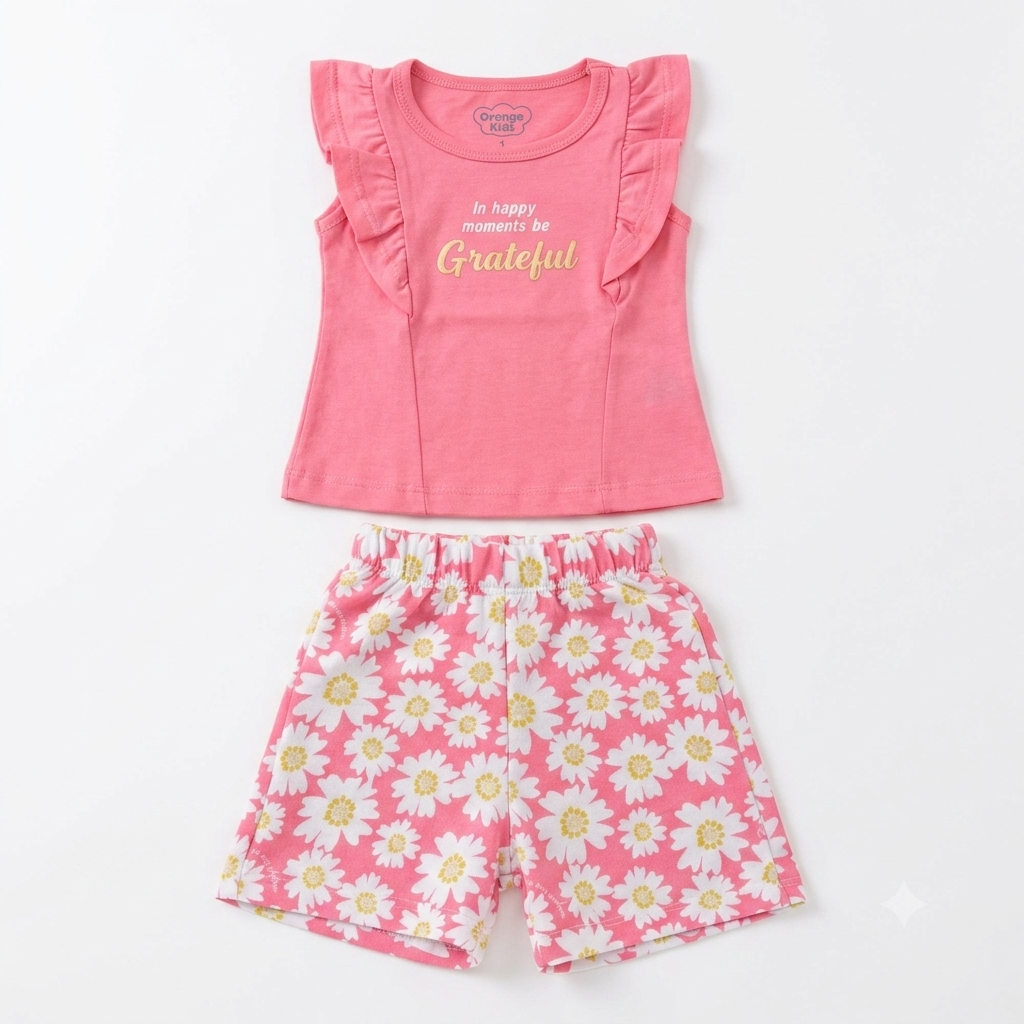 Conj. Blusa MC e Shorts Fem Tam 01 Orango Kids