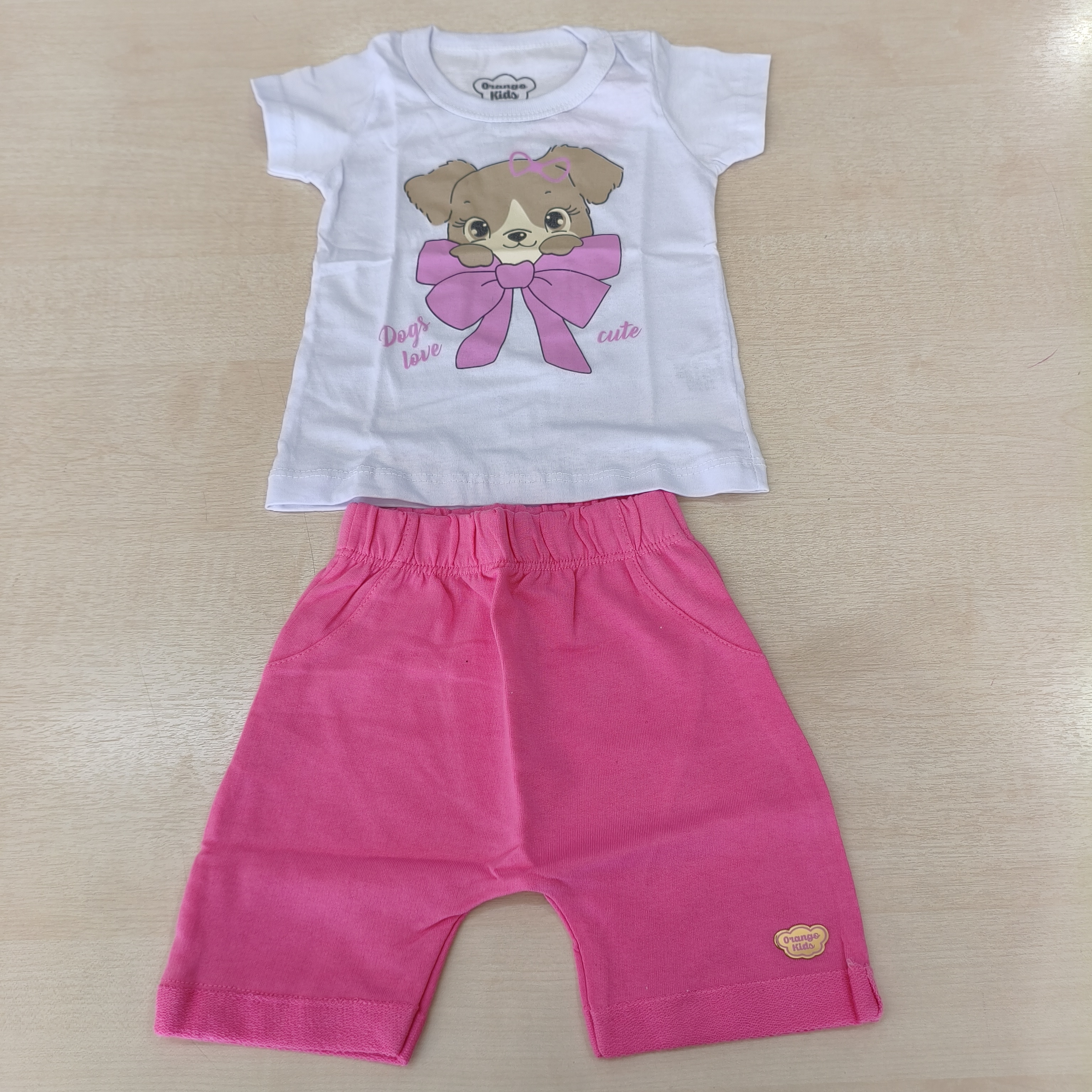 Conj. Blusa MC e Shorts Fem Tam 01 Orango Kids