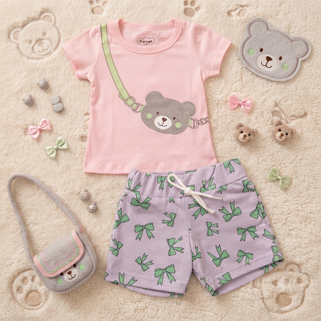 Conj. Blusa MC e Shorts Fem Tam 01 Orango Kids