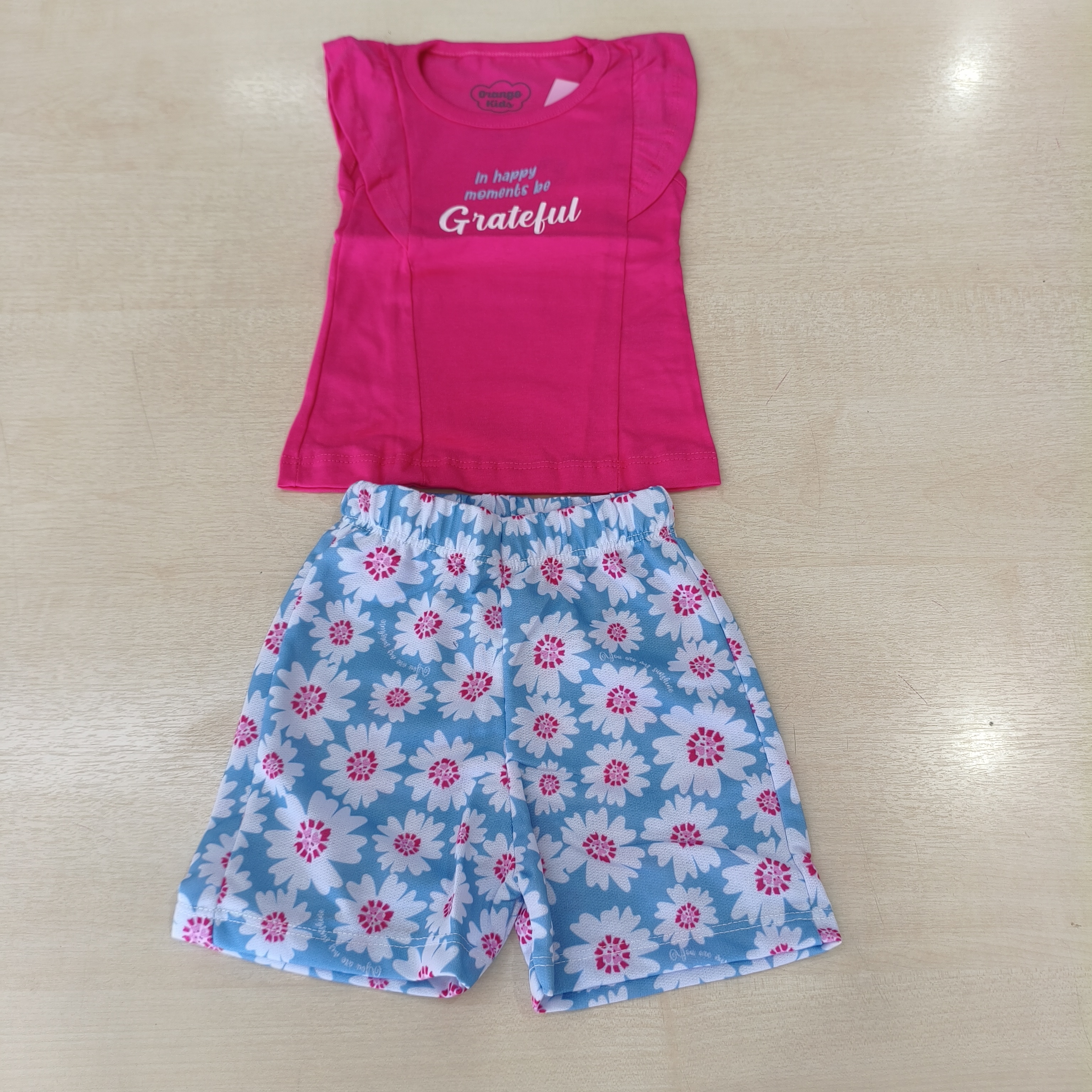Conj. Blusa MC e Shorts Fem Tam 01 Orango Kids
