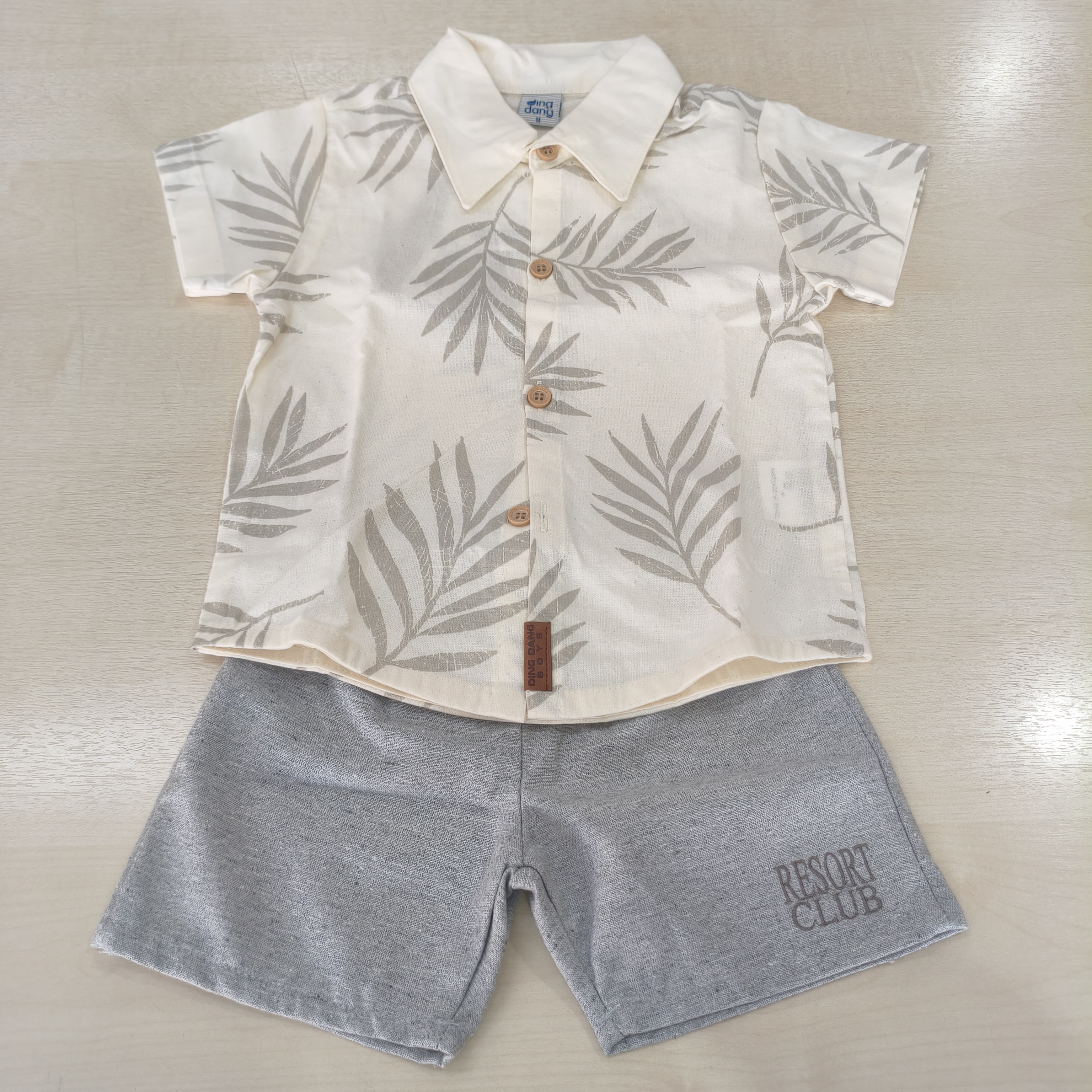 Conj. Camisa de botão MC com Bermuda Masc Tam MB Ding Dang