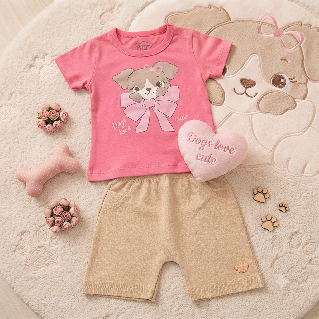 Conj. Blusa MC e Shorts Fem Tam 01 Orango Kids