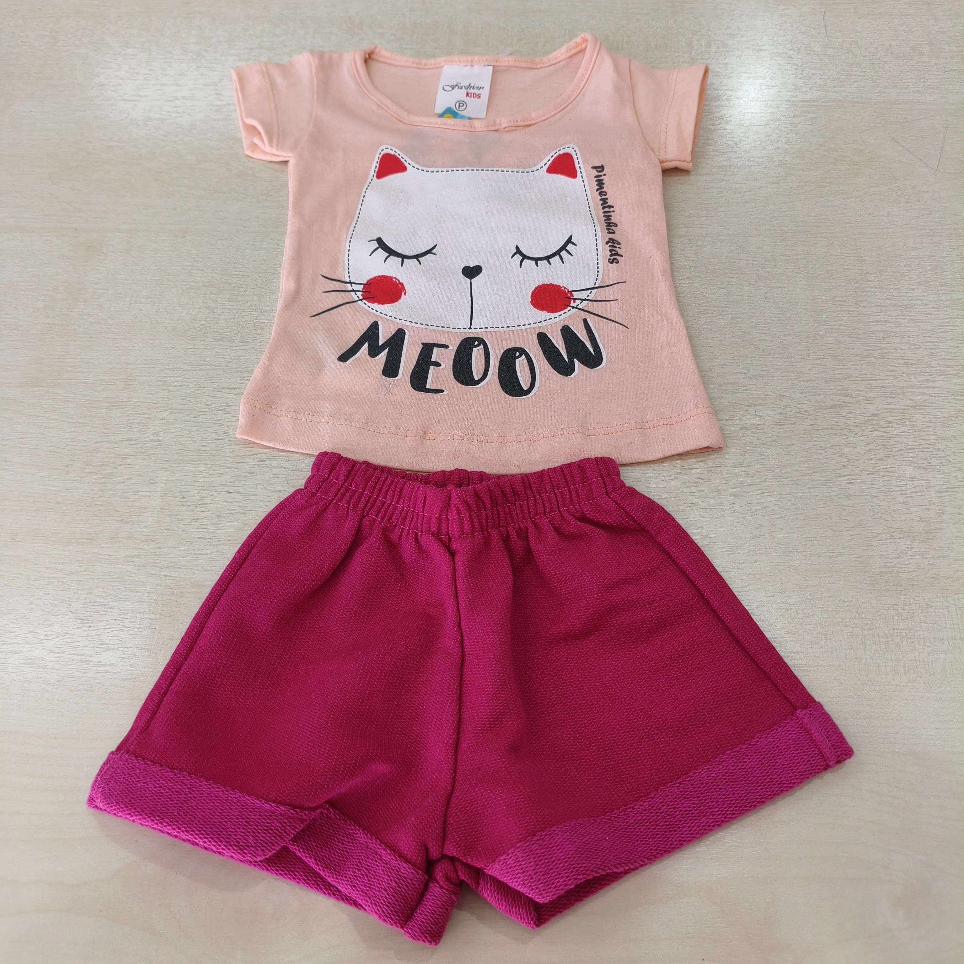 Conj. Blusa MC Com Shorts Fem Tam PB Fashion Kids