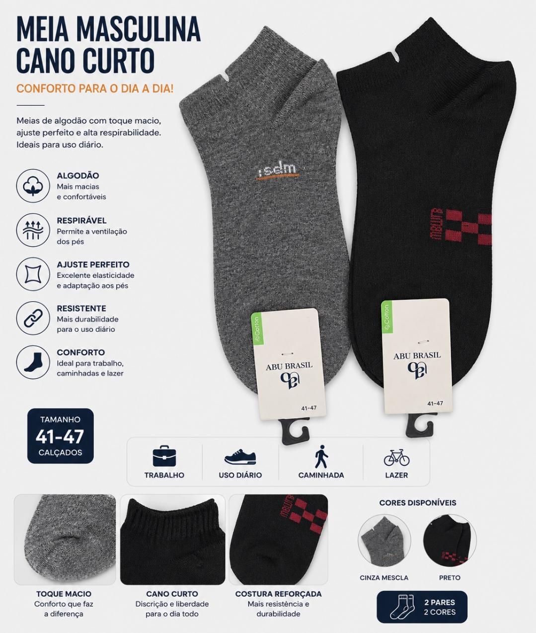 Meia Masculina Cano Curto Algodão